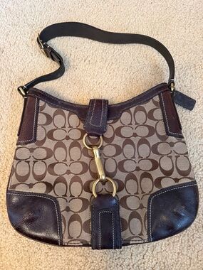 Vintage Coach Signature Canvas Shoulder Bag in Brown and Tan
